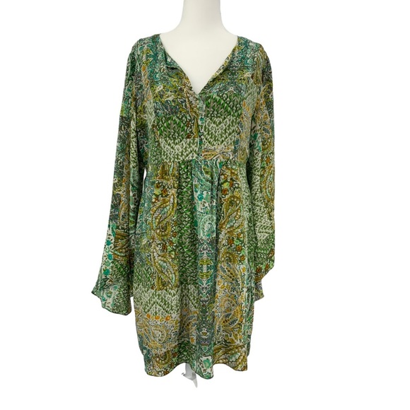 Anthropologie Floreat Green Pattern Angled Sleeve Dress B7 - Picture 4 of 11